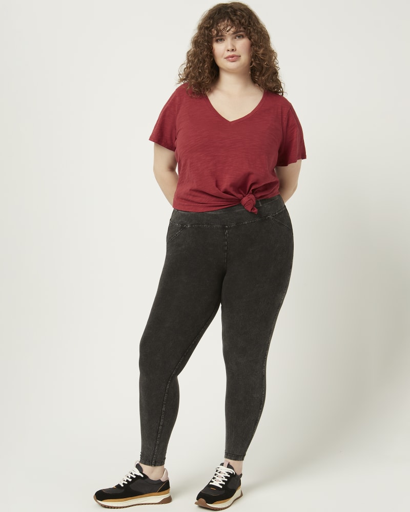 Front of a model wearing a size 1X Delaney Jegging in Black by Marc New York. | dia_product_style_image_id:216095